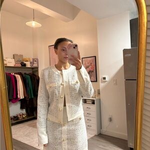 Guess Ivory Tweed Blazer with matching skirt Gold Accents